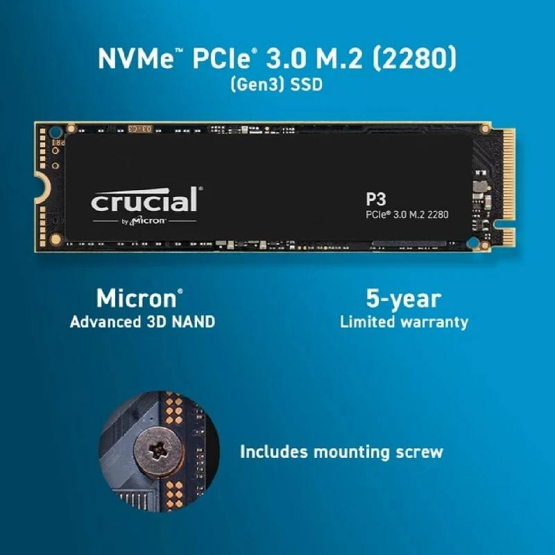  HP ASUS Ʈ ũž Crucial P3 SSD PCIe 3.0 ָ Ʈ ̺, M.2 2280 NVMe, 500GB, 1TB, 2TB, 4TB, ִ 3500 MB/s б